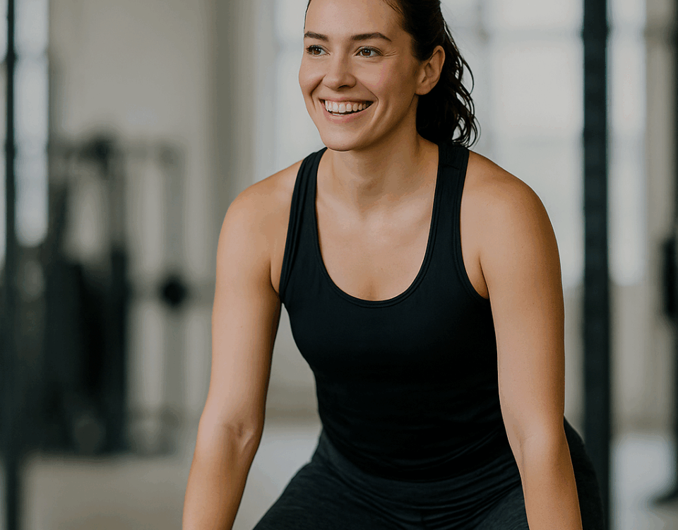 Fit woman in gym demonstrating strong posture while lifting, highlighting the benefits of posture correction for fat loss, confidence, and injury prevention with TurnFit Personal Trainers in Vancouver