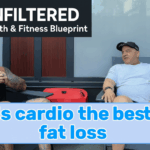 Podcast hosts David Turnbull and Kosta Kromidas discussing if cardio is the best for fat loss on the Unfiltered Health & Fitness Blueprint.