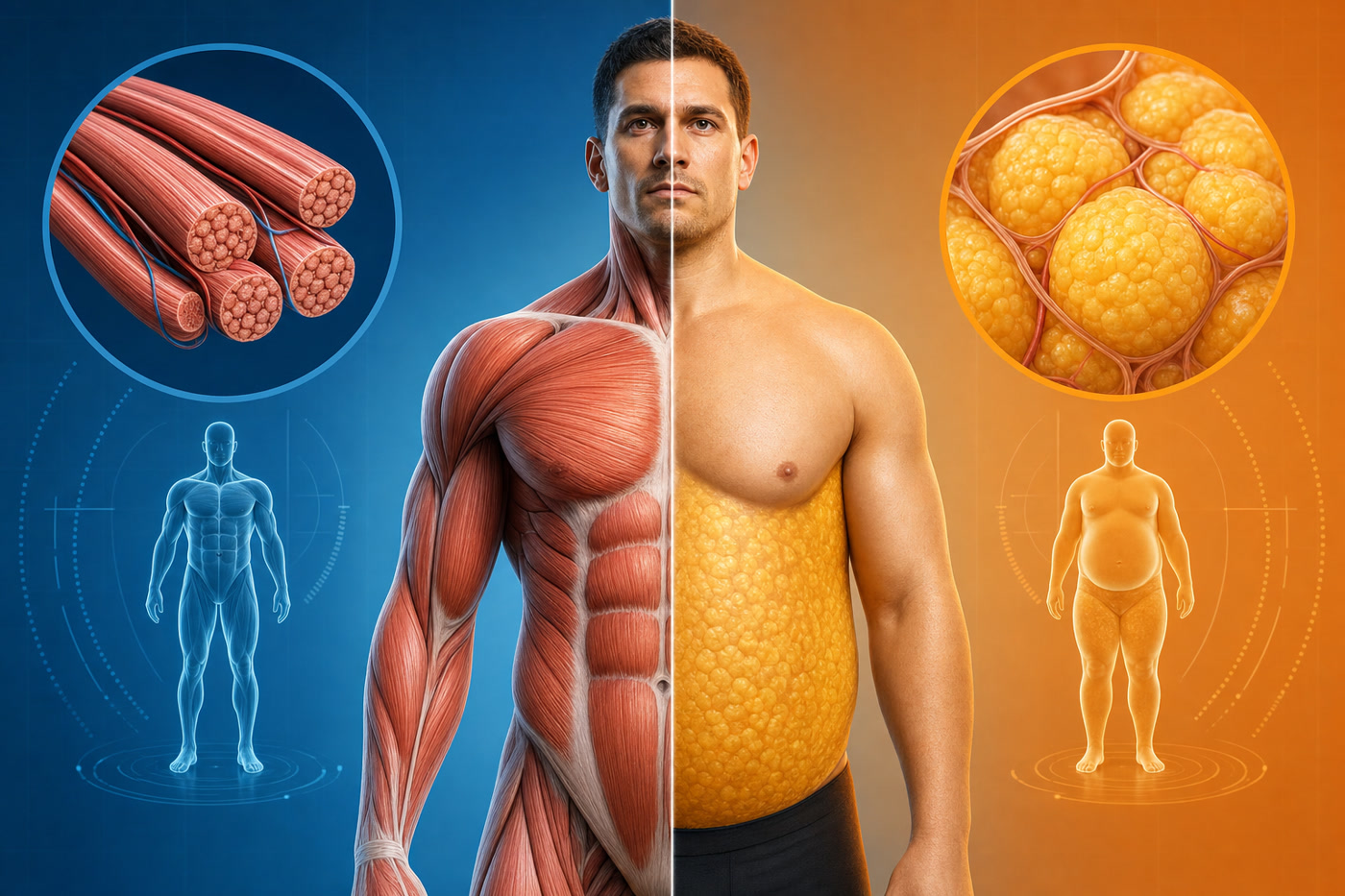 Body composition concept showing muscle vs fat — why DEXA matters more than the scale