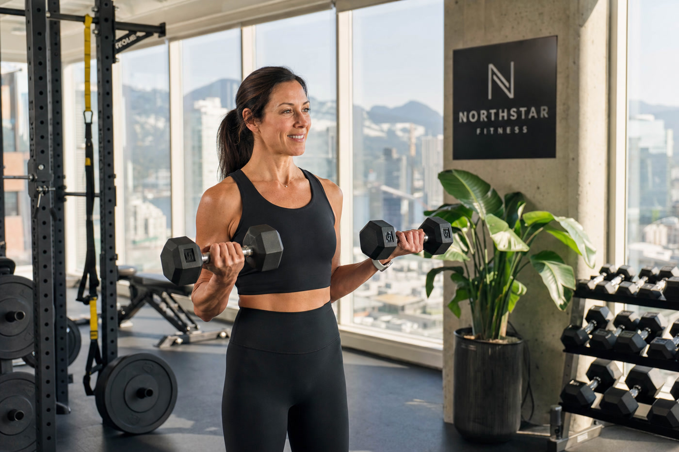 Woman doing calm moderate intensity workout — cortisol-smart training approach Vancouver