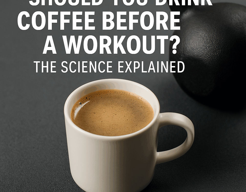 Cup of coffee next to a kettlebell on a gym floor with text 'Should you drink coffee before a workout? The science explained' – TurnFit Personal Trainers Vancouver