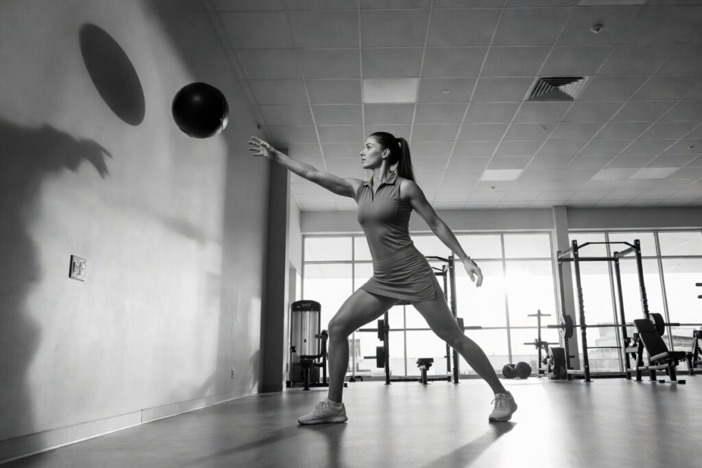 Rotational medicine ball throw for golf power training in Burnaby