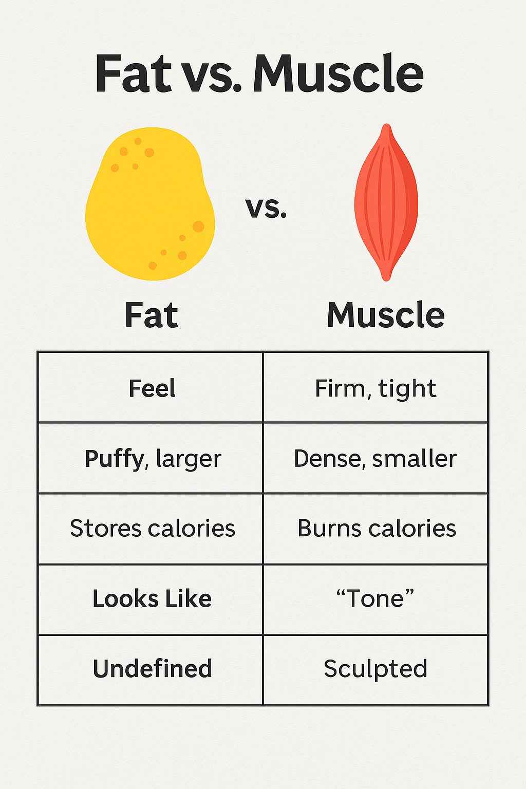 Illustration comparing equal weights of muscle and fat