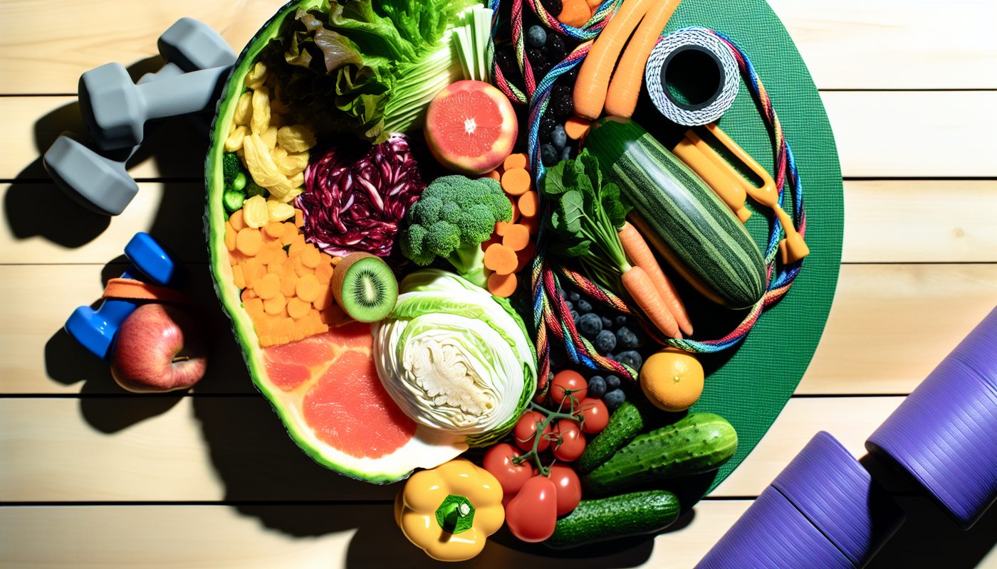 Healthy food and exercise equipment