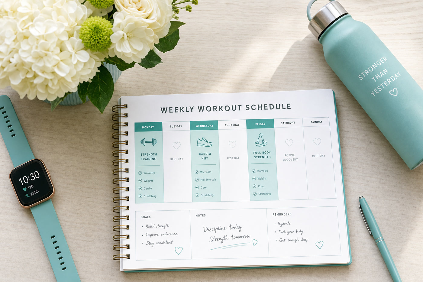 Weekly workout schedule planner showing optimal personal training frequency for Vancouver women