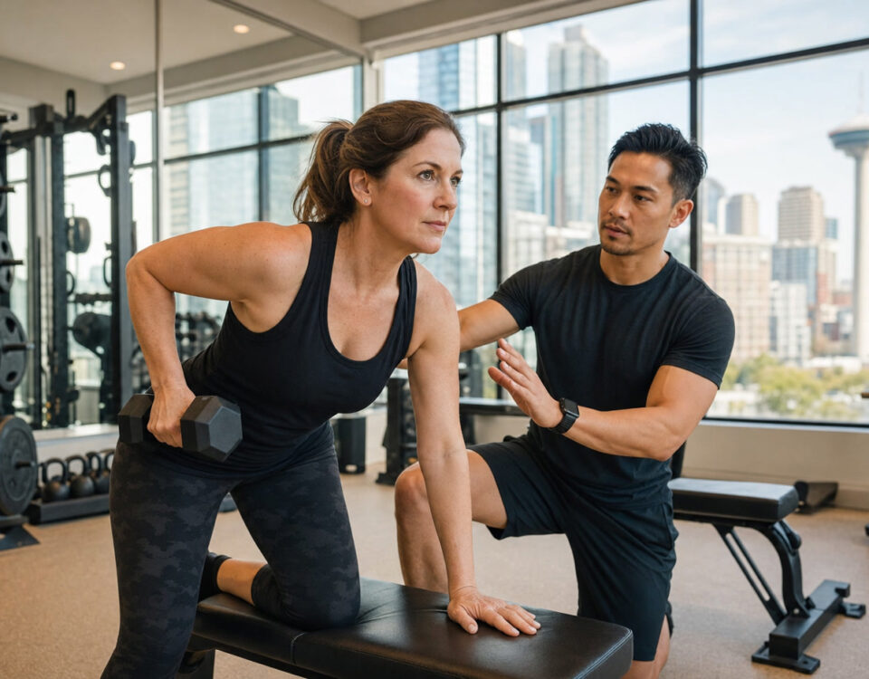Woman working one-on-one with personal trainer in Vancouver gym — ideal training frequency 2x per week
